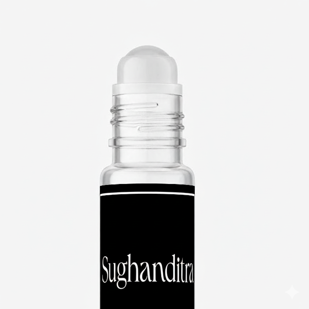 Roll-on bottle with black label on a white background
