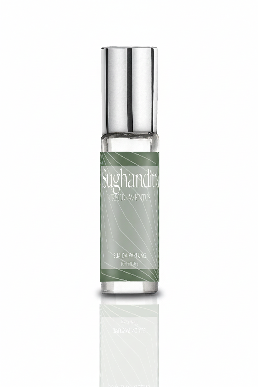 creed aventus Perfume bottle with 'Sughanditra' branding on a white background