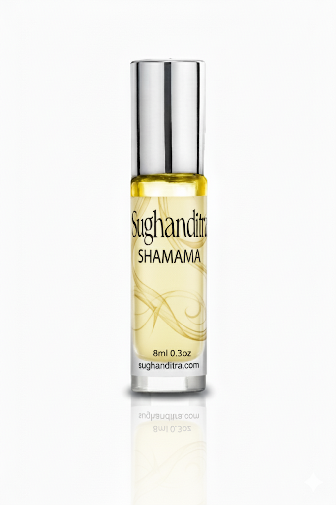 Sughanditra Shamama essential oil bottle on a white background