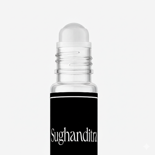 Roll-on bottle with black label on a white background
