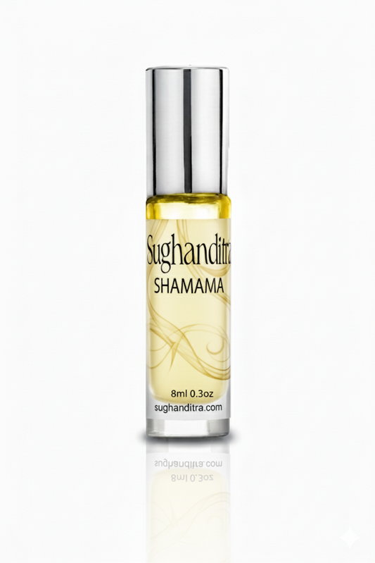 Sughanditra Shamama essential oil bottle on a white background
